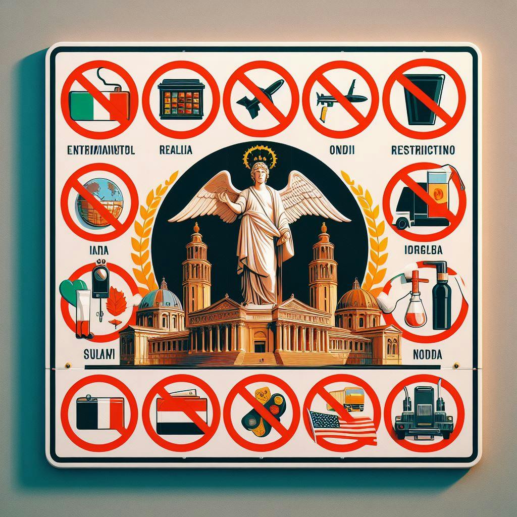 A signboard with restricted and prohibited items. A signboard with restricted and prohibited items.