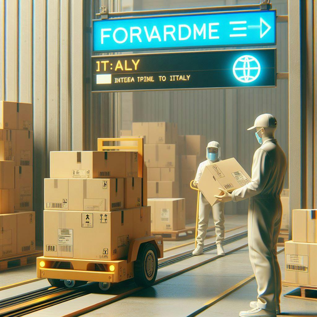 Scene of Forwardme loading packages to be shipped to Italy. 