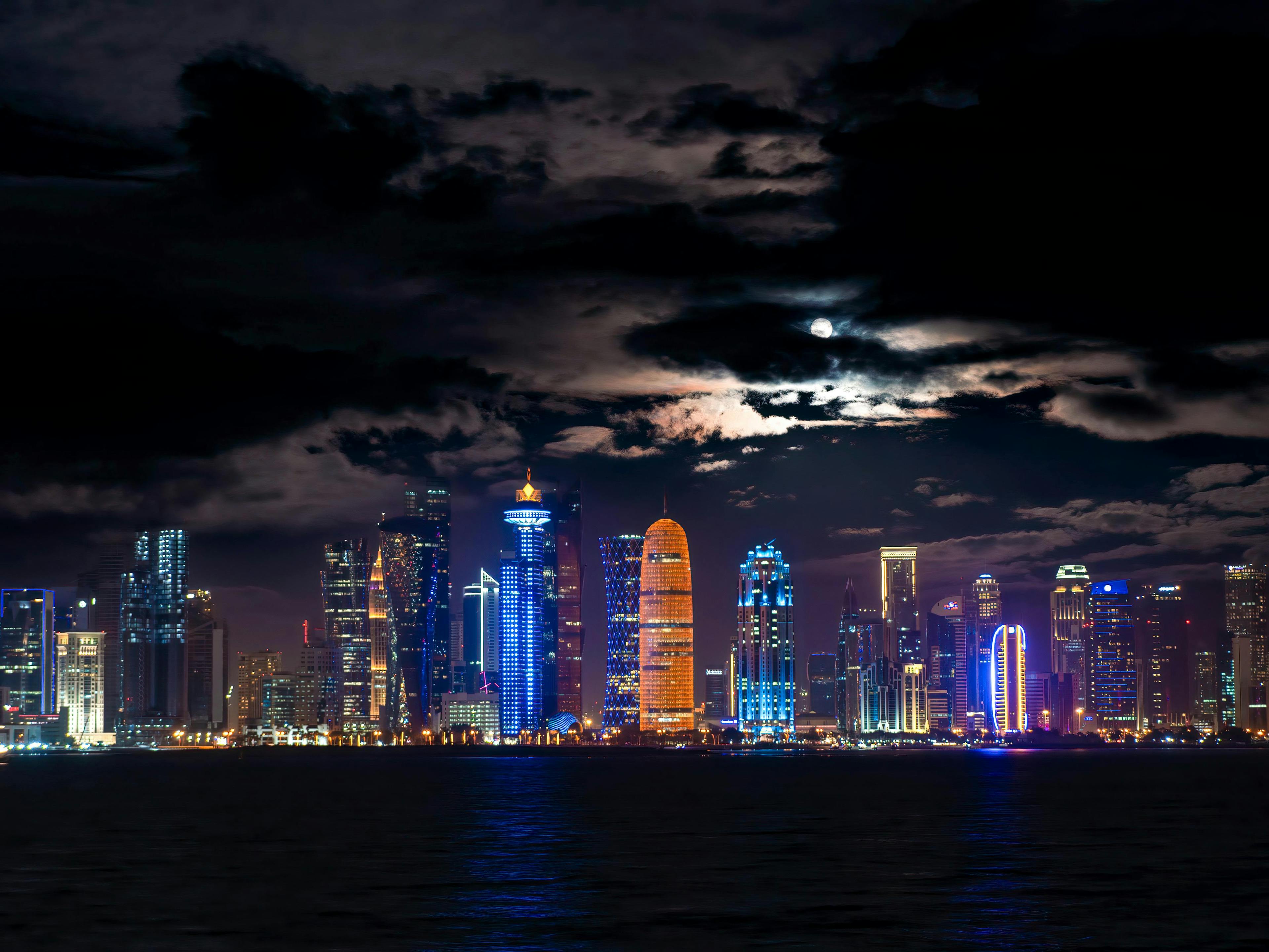 Qatar city view on night time. 