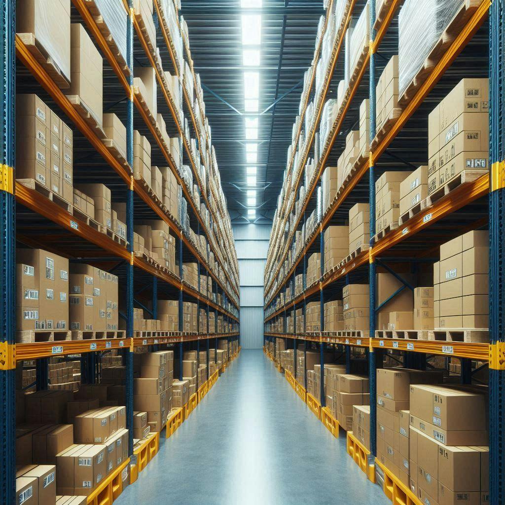 A warehouse shelfs full of packages. A warehouse shelfs full of packages.