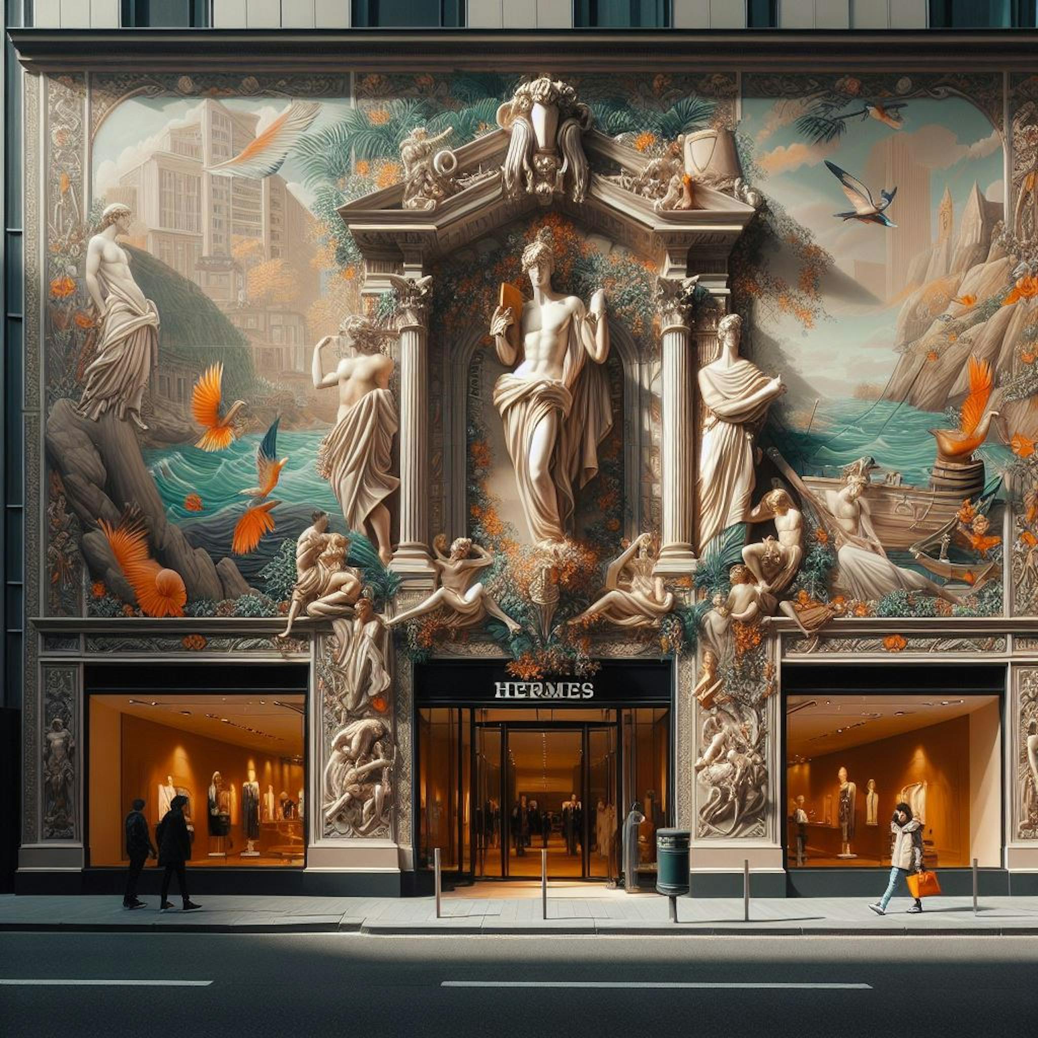 Outside of a Hermes store. 