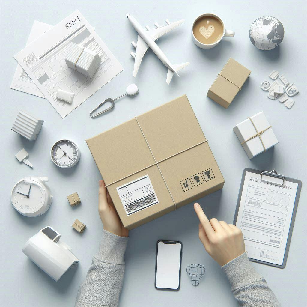 Different gifts on side of an internationally shipped package. Different gifts on side of an internationally shipped package.