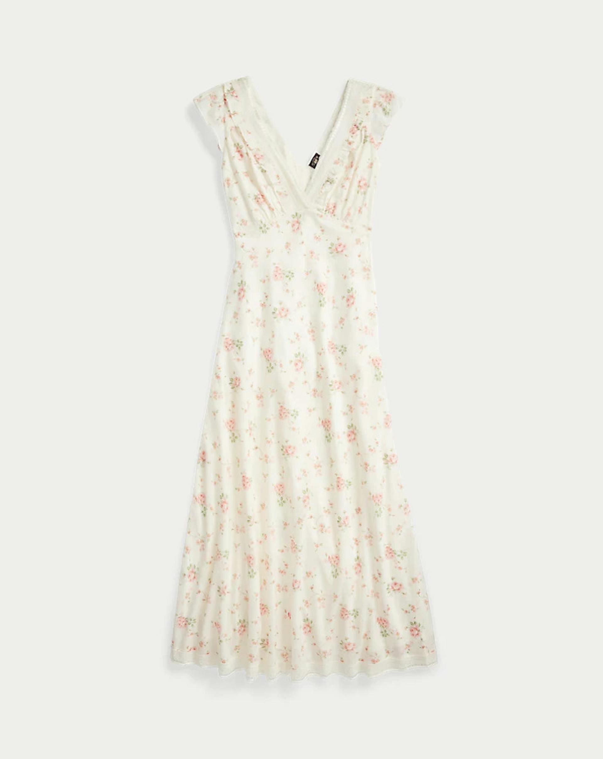 Lace-Trim Floral Cotton Voile Dress