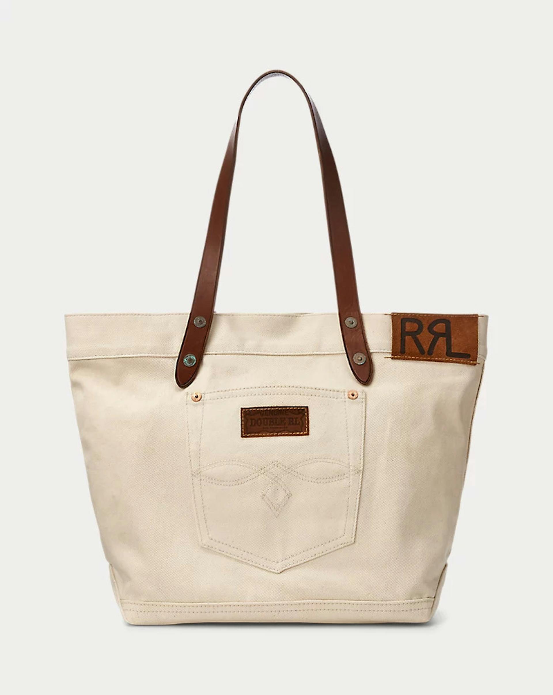 Leather-Trim Twill Tote