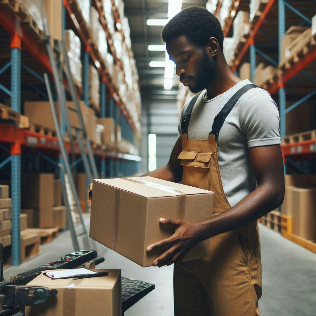 A man working a warehouse to ship a package internationally. A man working a warehouse to ship a package internationally.