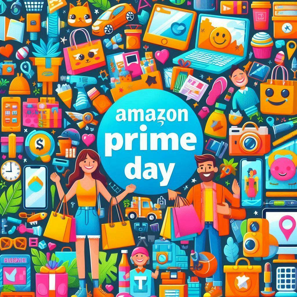 A poster that shows Amazon Prime Day deals. A poster that shows Amazon Prime Day deals.