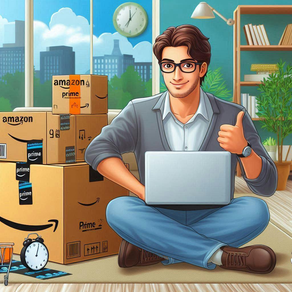An image shows a person shopping from Amazon on Amazon Prime days. An image shows a person shopping from Amazon on Amazon Prime days.