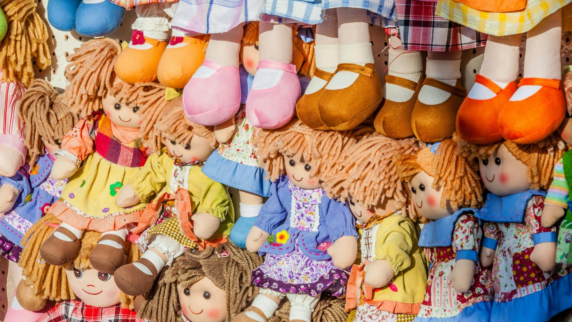 Dolls stacked each over for the showroom. 