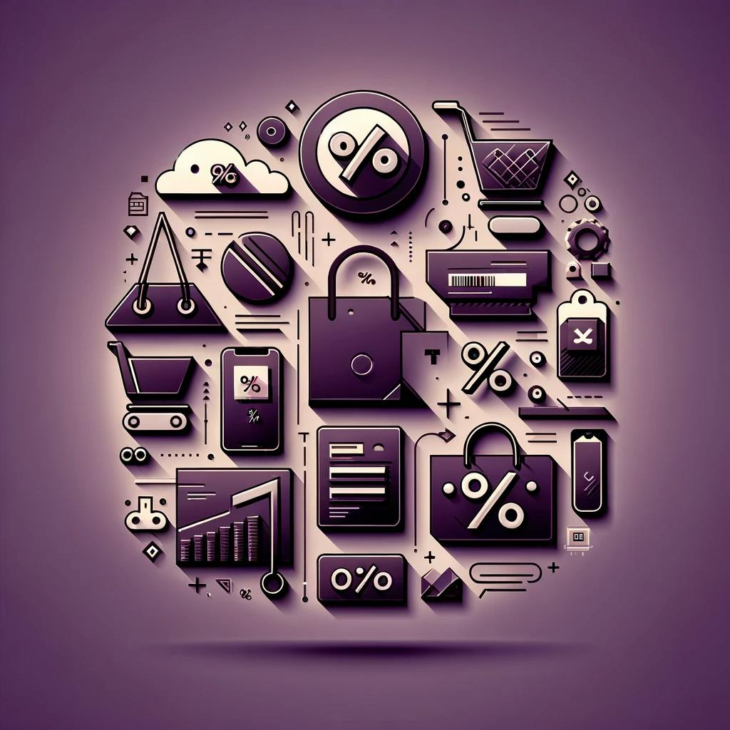 Icons show deals on online shopping. Icons show deals on online shopping.