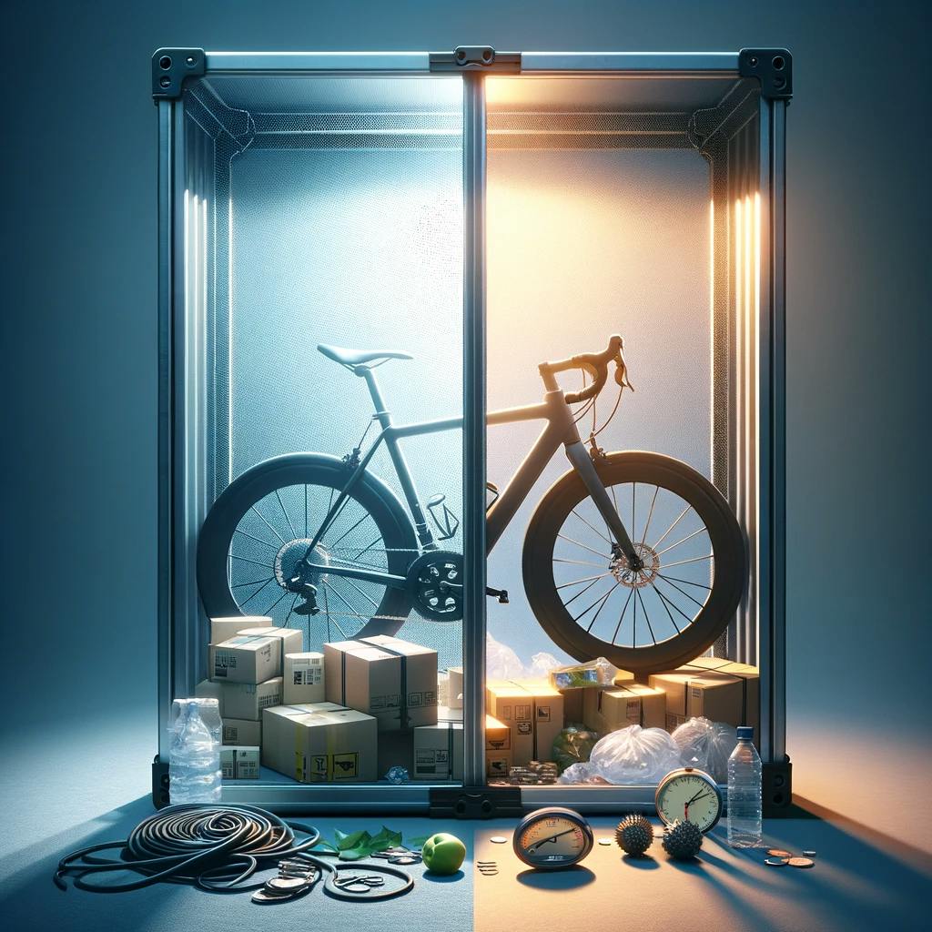 A bike on a glass jar. 