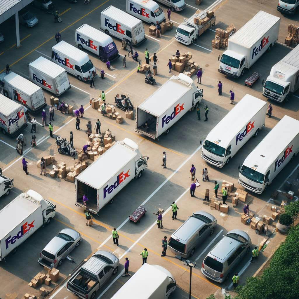 fedex trucks deliver packages to some of people fedex trucks deliver packages to some of people