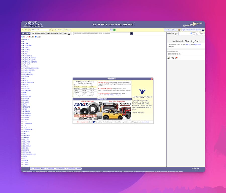 RockAuto.com Website Homepage