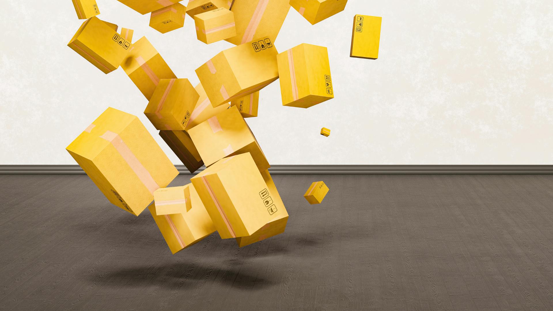 A lot of packages dropped from the high ground, that they are about to hit the ground. A lot of packages dropped from the high ground, that they are about to hit the ground.