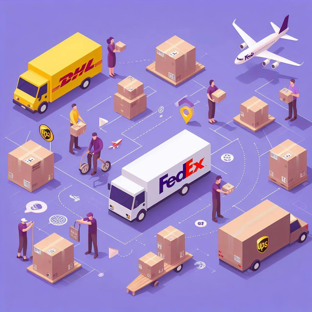 Multiple shipping companies on a purple background. 