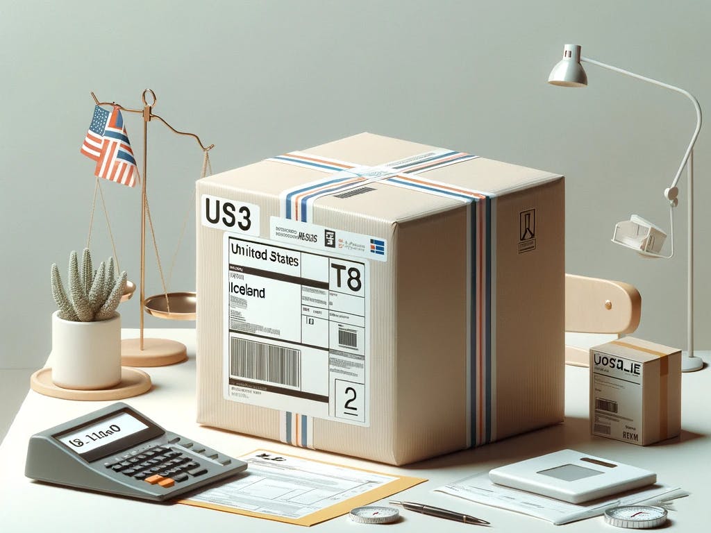 a package being prepared for international shipping from the United States to Iceland