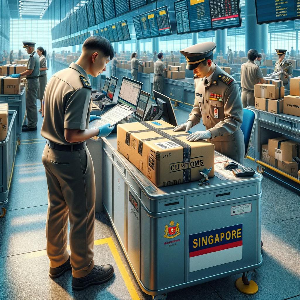 a package going through customs inspection in Singapore