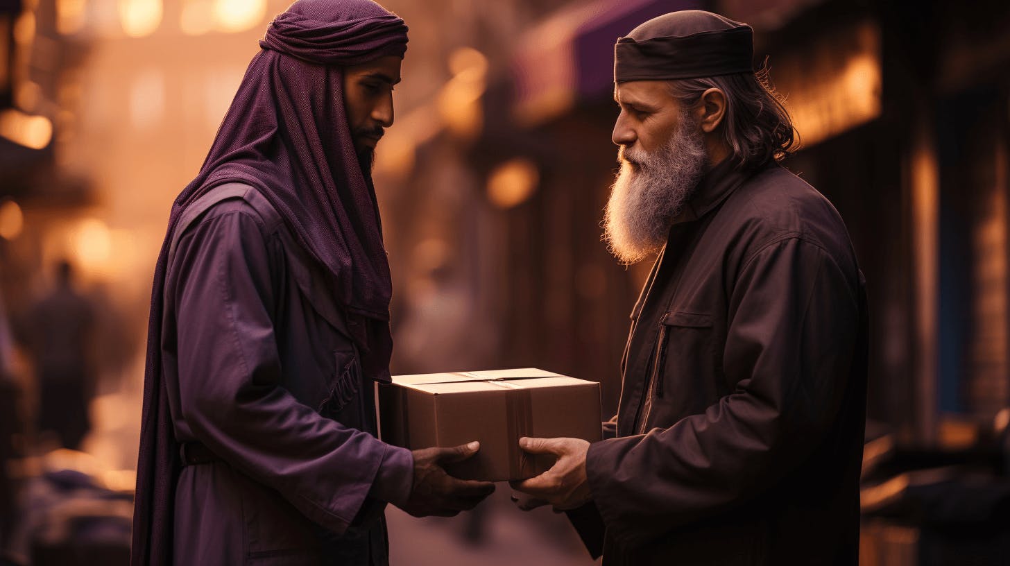 two men hand in hand a gifts accompanied with prayer,