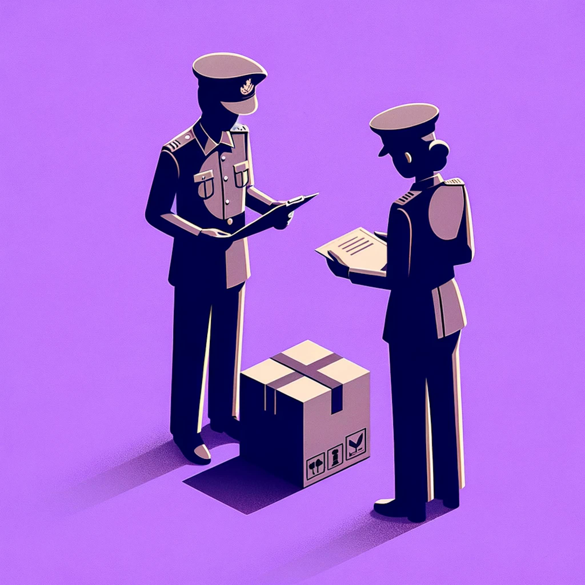 a package being inspected by customs officers in India.