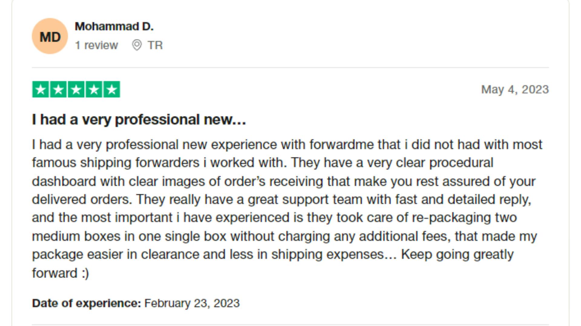 A positive review that a customer of Forwardme. This was published on Trustpilot. A positive review that a customer of Forwardme. This was published on Trustpilot.