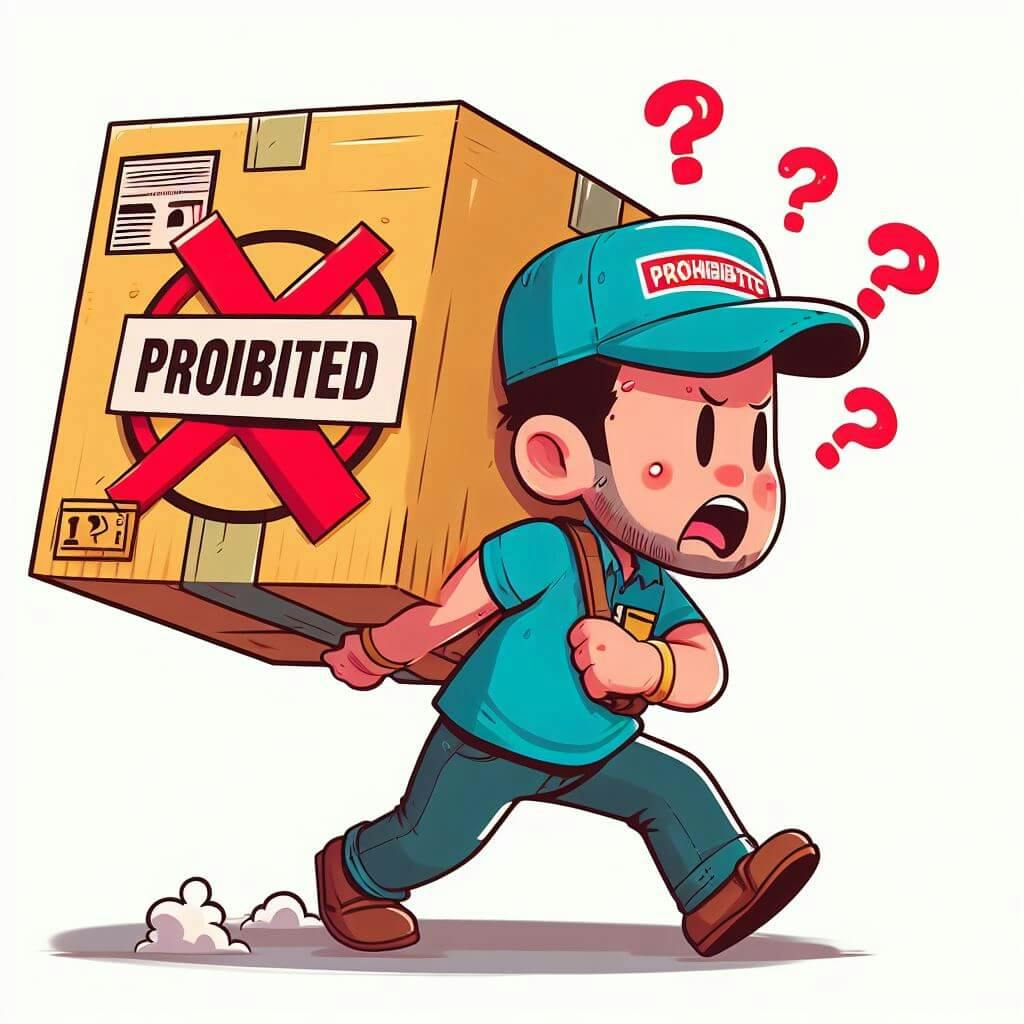 a delivery man carries a prohibited item box