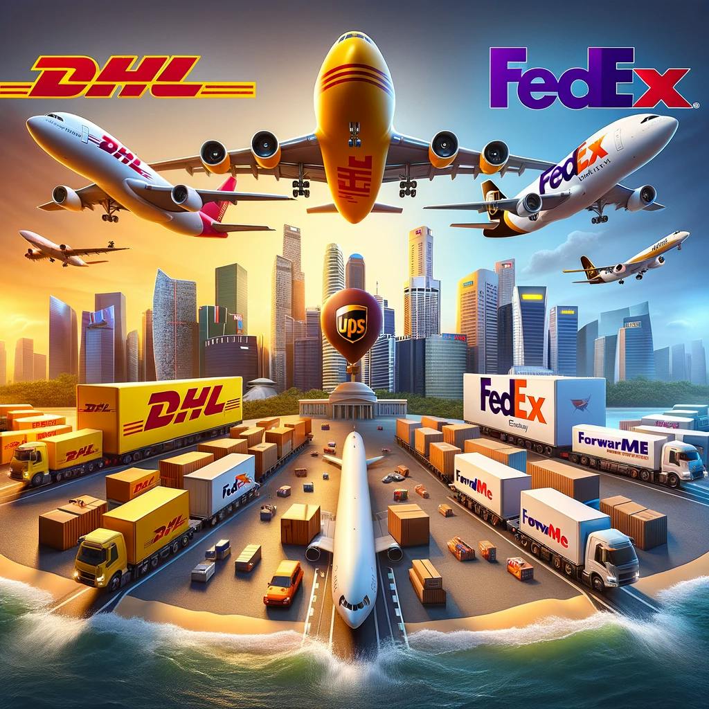 different air shipping options to Singapore, including DHL, FedEx, UPS, and Forwardme Economy