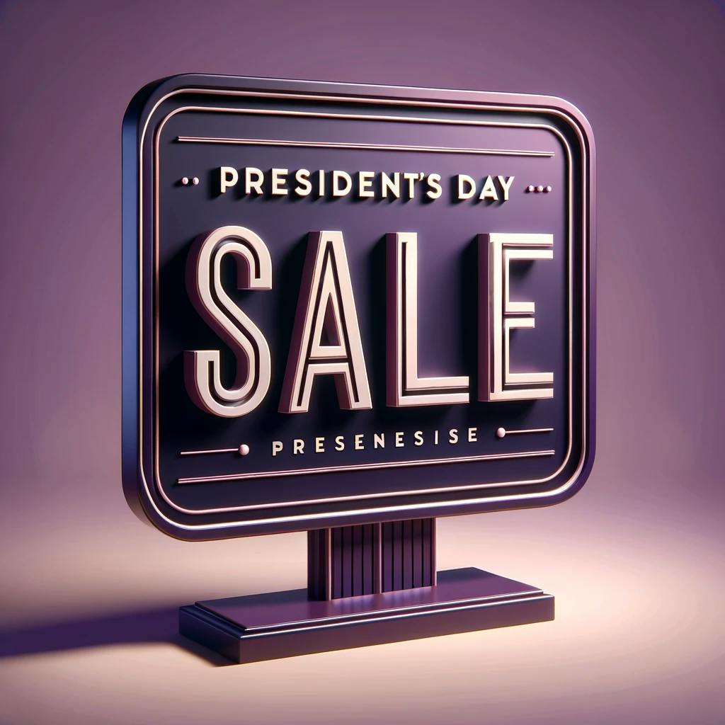 A signboard reads "Presidentes Day Sales" for commercial use. A signboard reads "Presidentes Day Sales" for commercial use.