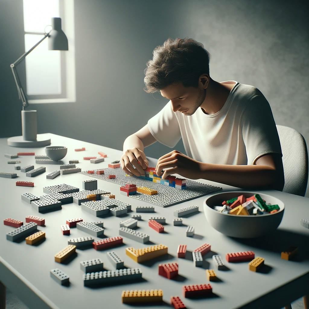 A person playing with legos. A person playing with legos.