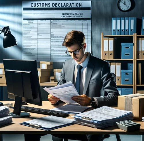 A person filling out all needed paperwork for the international shippers. A person filling out all needed paperwork for the international shippers.