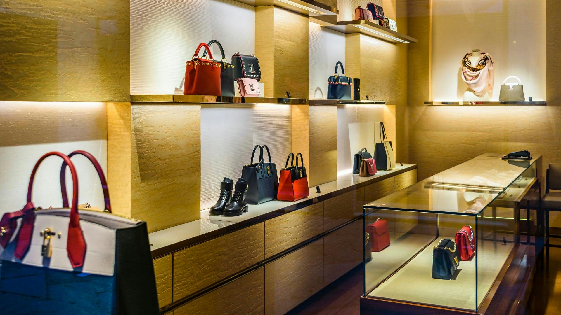 An image of a luxury bag store. 