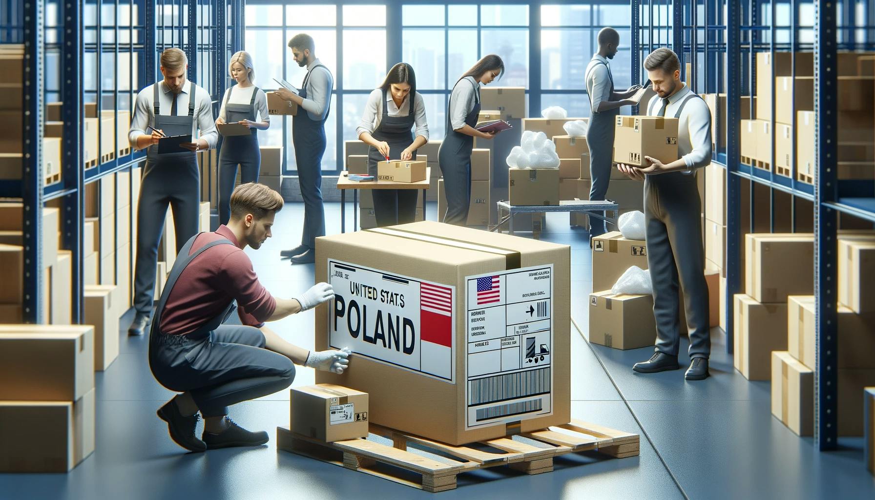 a package being prepared for shipment from the United States to Poland a package being prepared for shipment from the United States to Poland