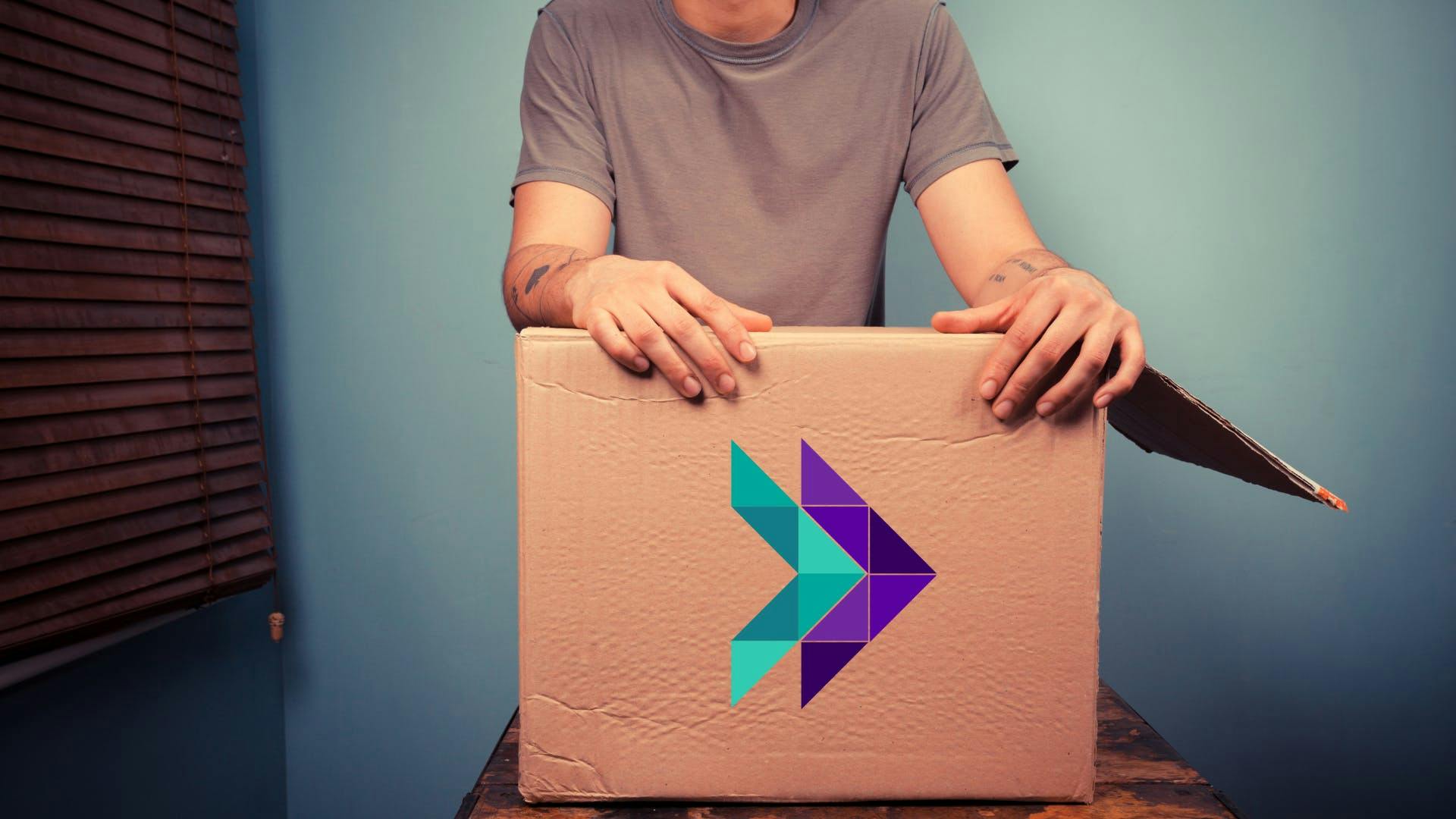 A shipping package with Forwardme logo on it.