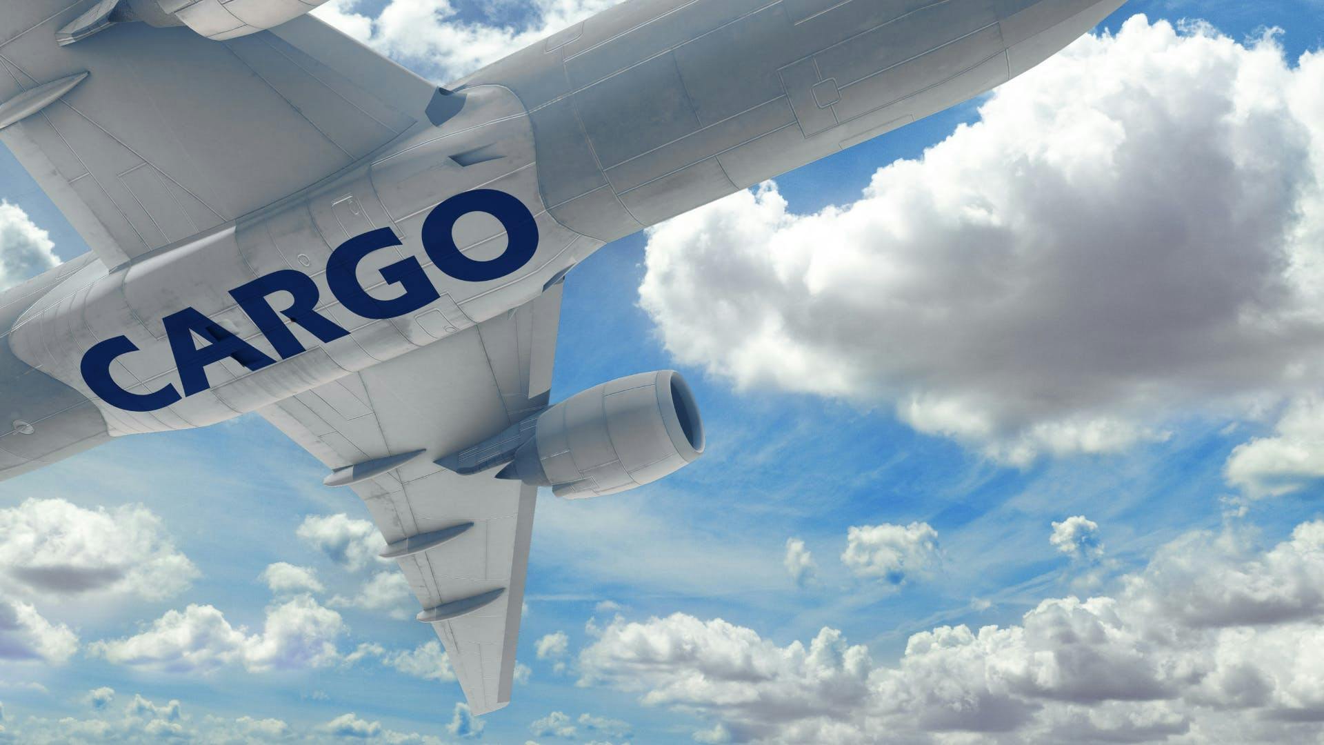 A cargo plain flying to deliver packages. 