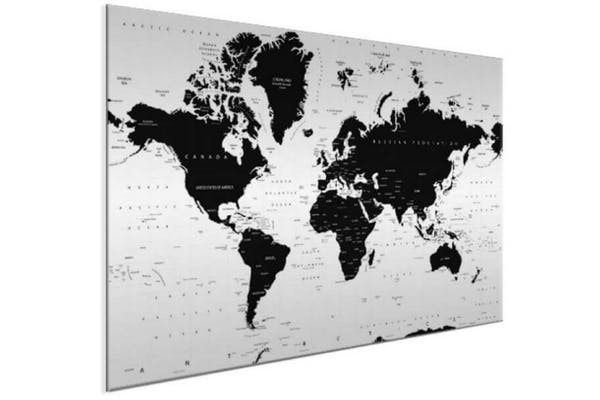 Zwart-witte wereldkaart op aluminium