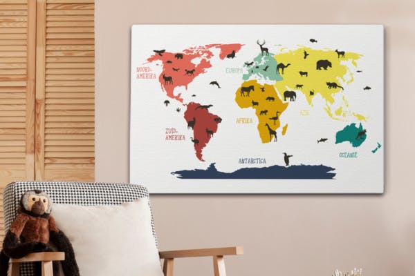 Wereldkaart op canvas kinderen