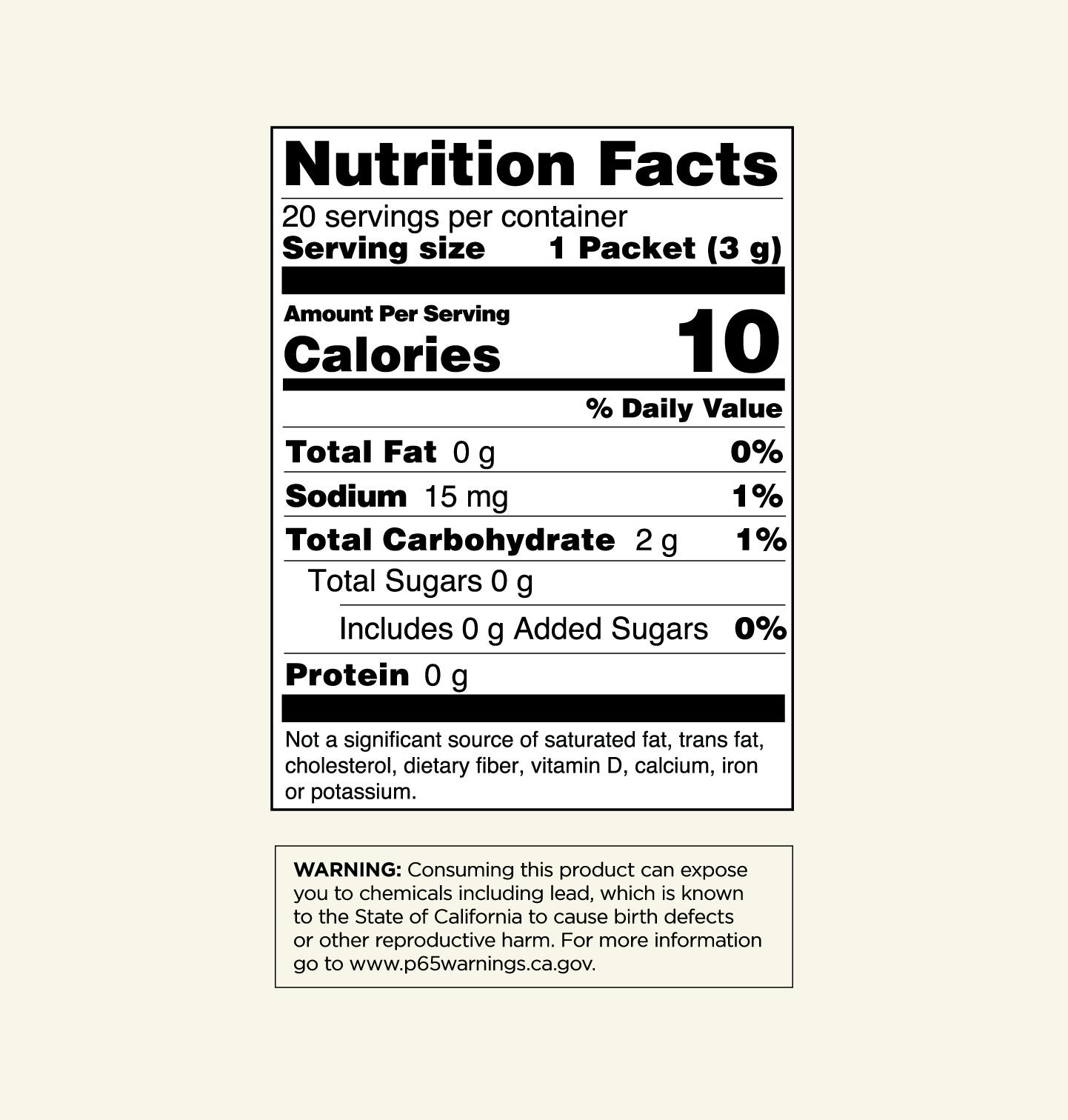 Chaga Elixir Nutritional Facts