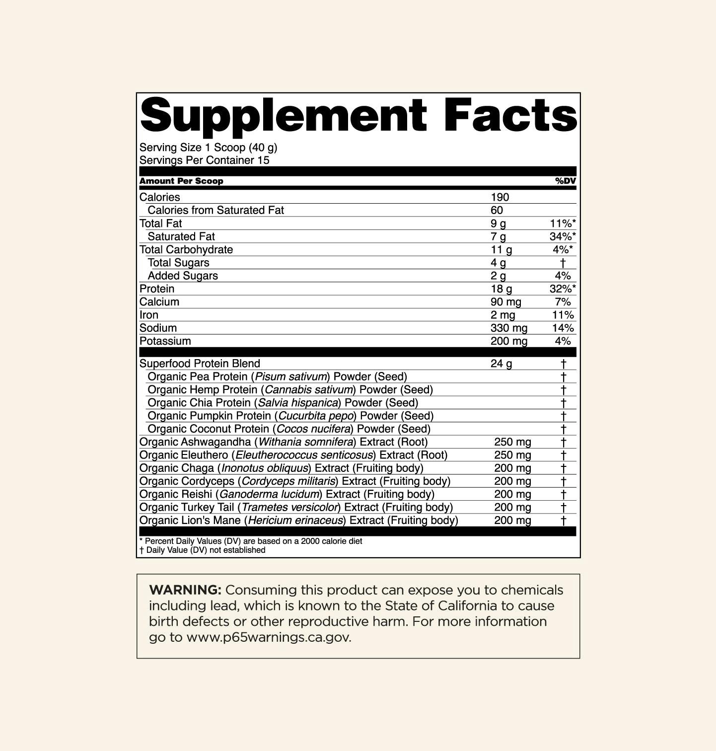 Sweet Vanilla Supplements Facts Panel