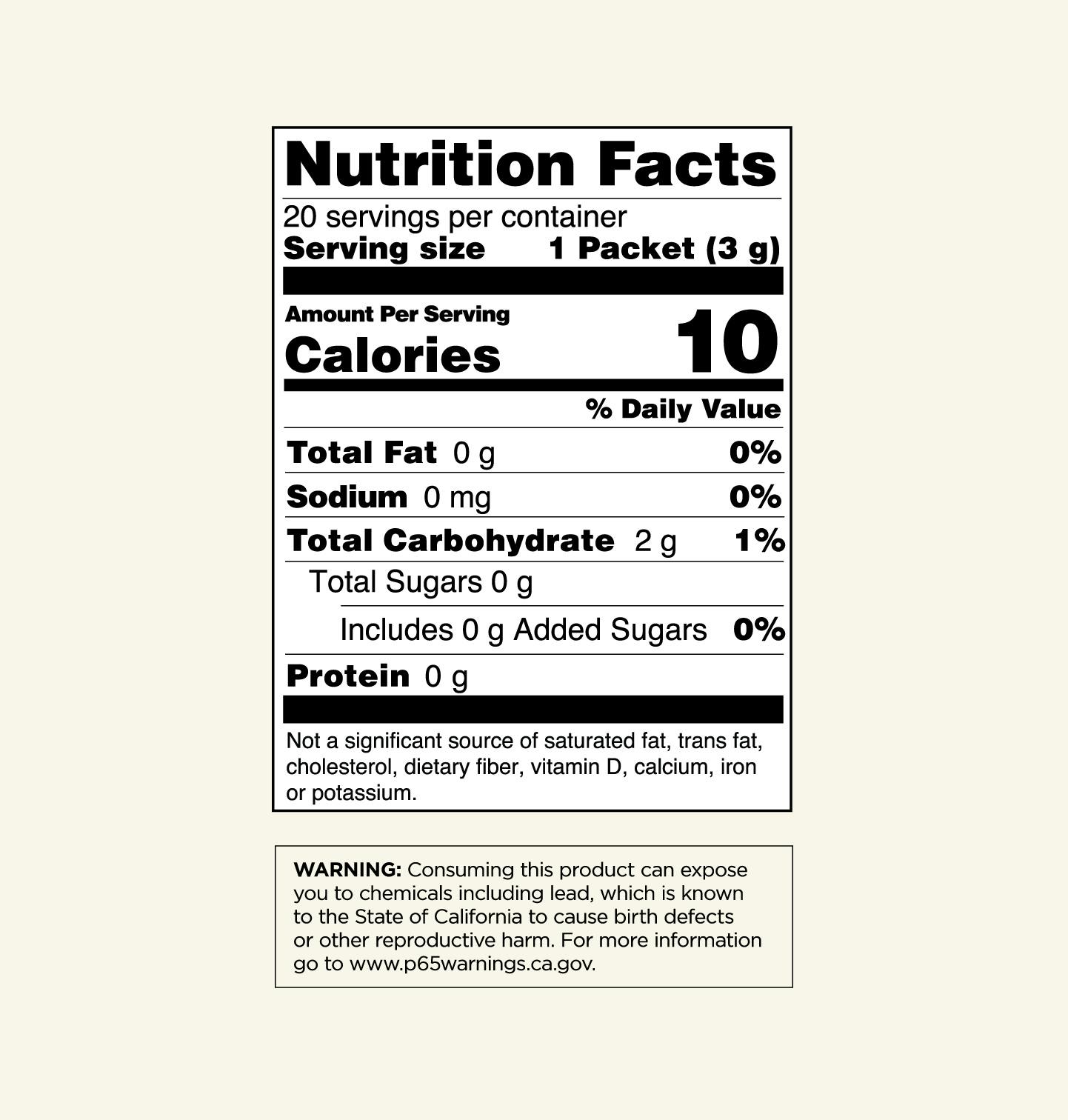 Cordyceps Elixir Nutritional Facts