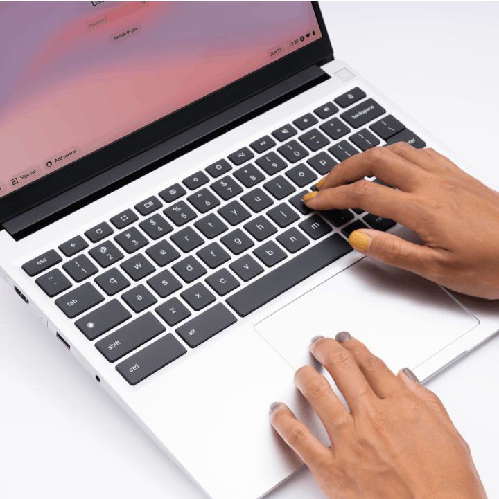 A person typing on a Framework Laptop Chromebook Edition