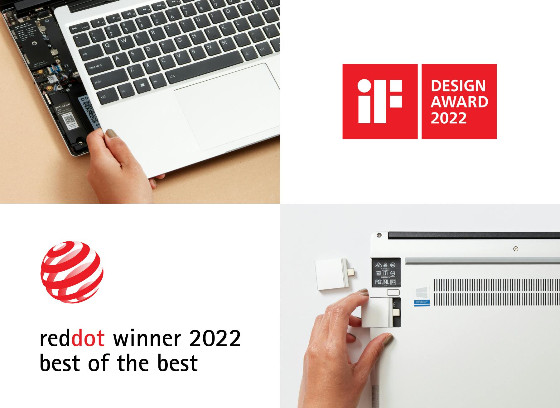 Framework Laptop with Red Dot Winner Logo and iF Design Award 2022