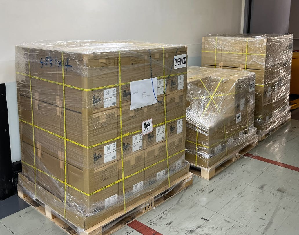 Framework Laptops on shipping pallets