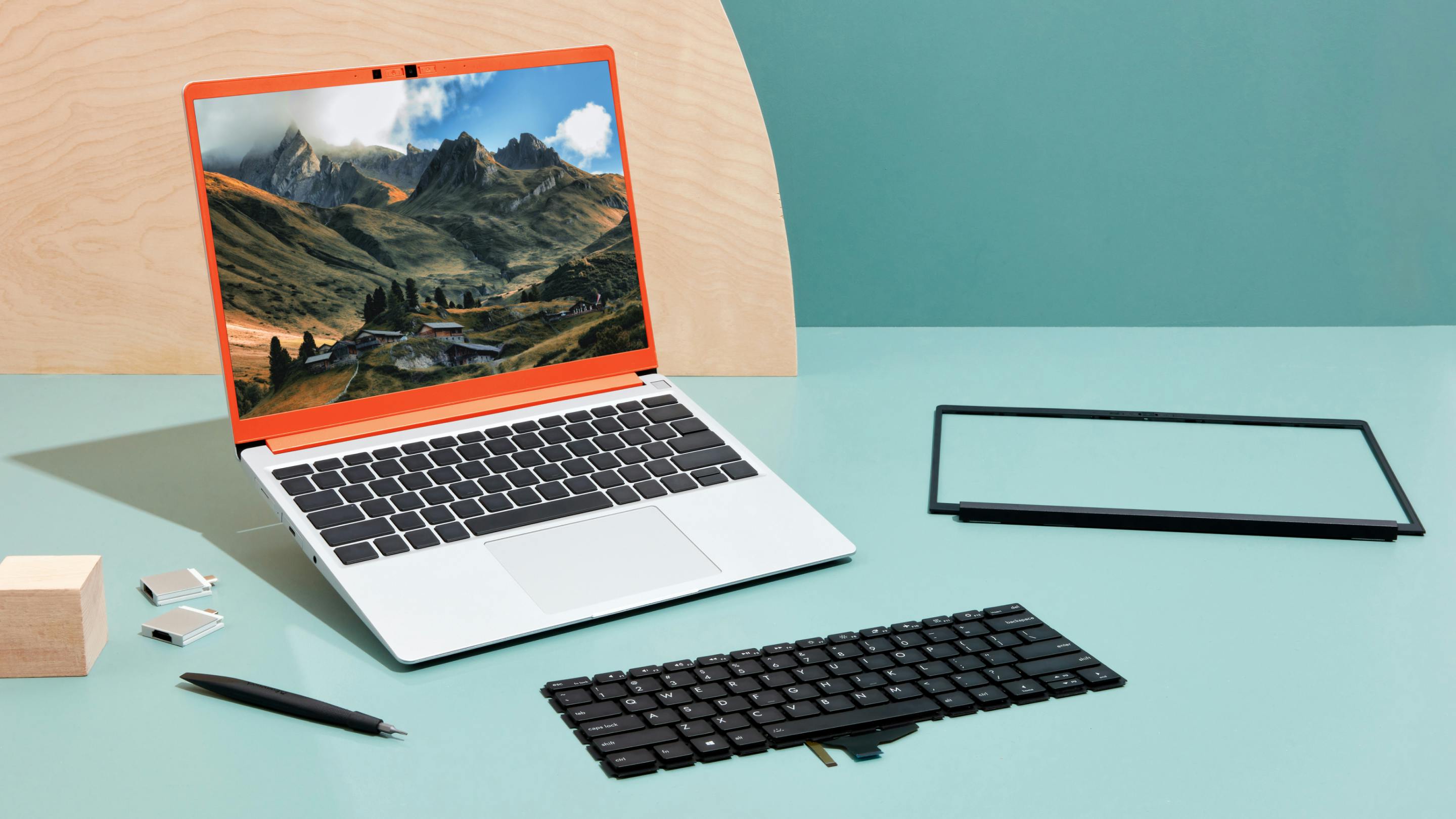 Framework Laptop with parts around