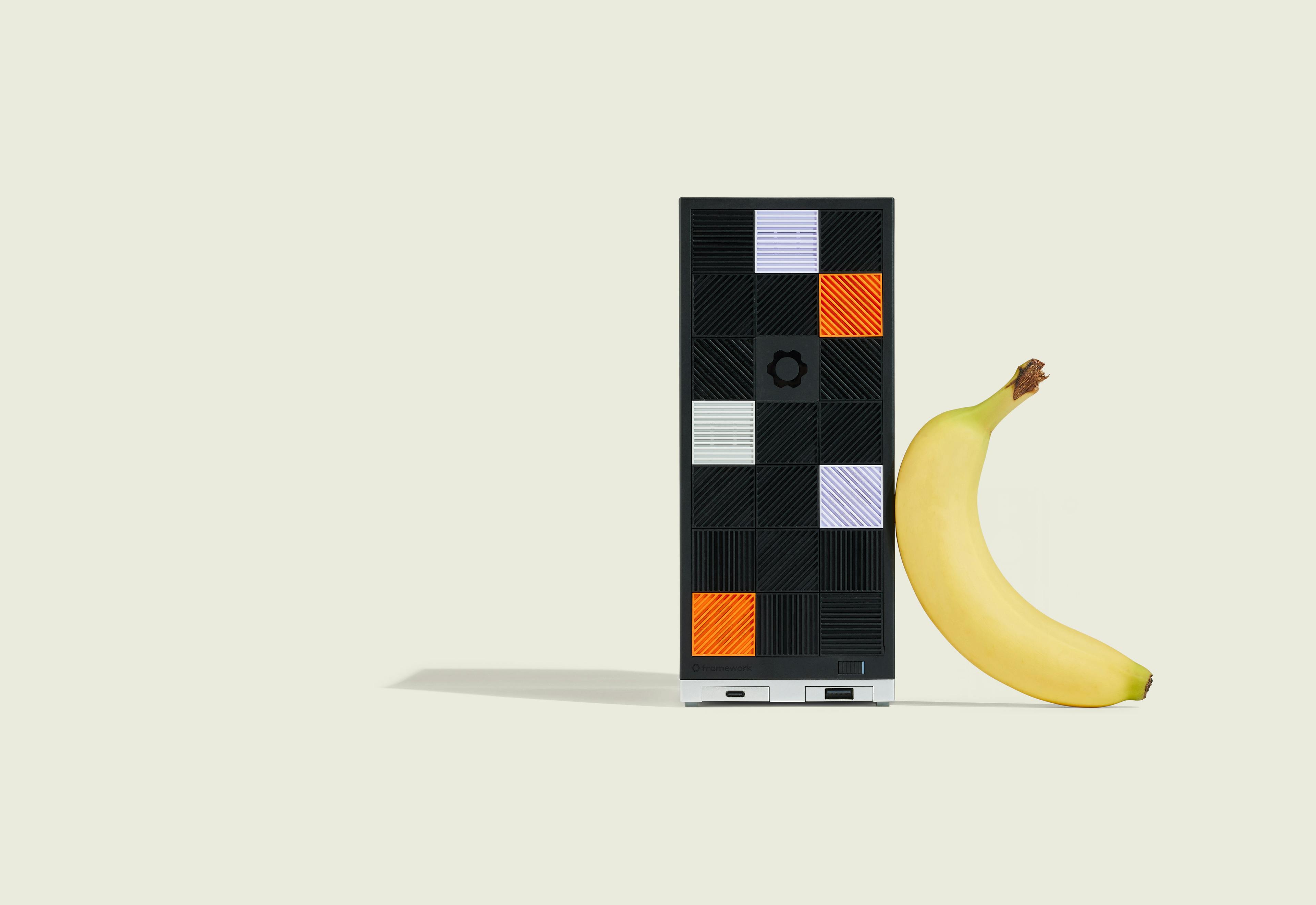 Size comparison of Framework Desktop and a banana