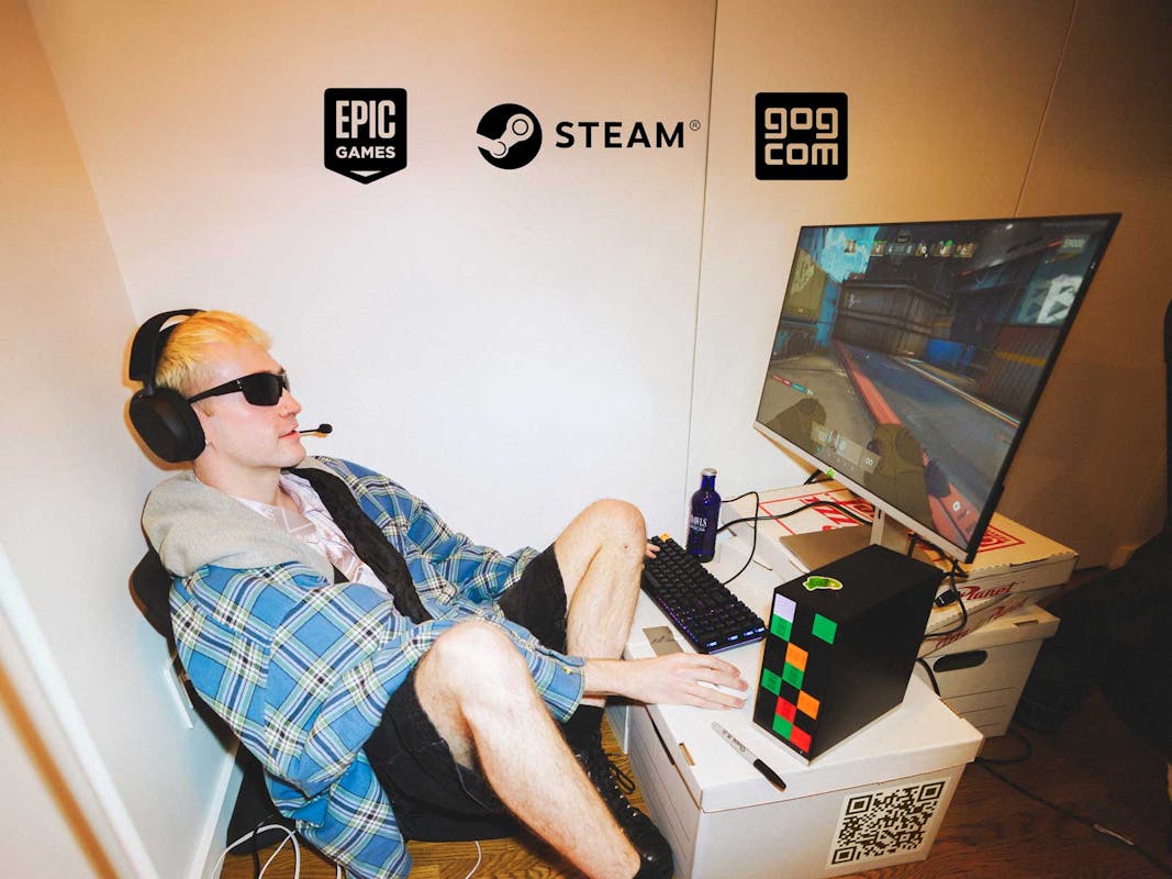 Person gaming with Framework Desktop