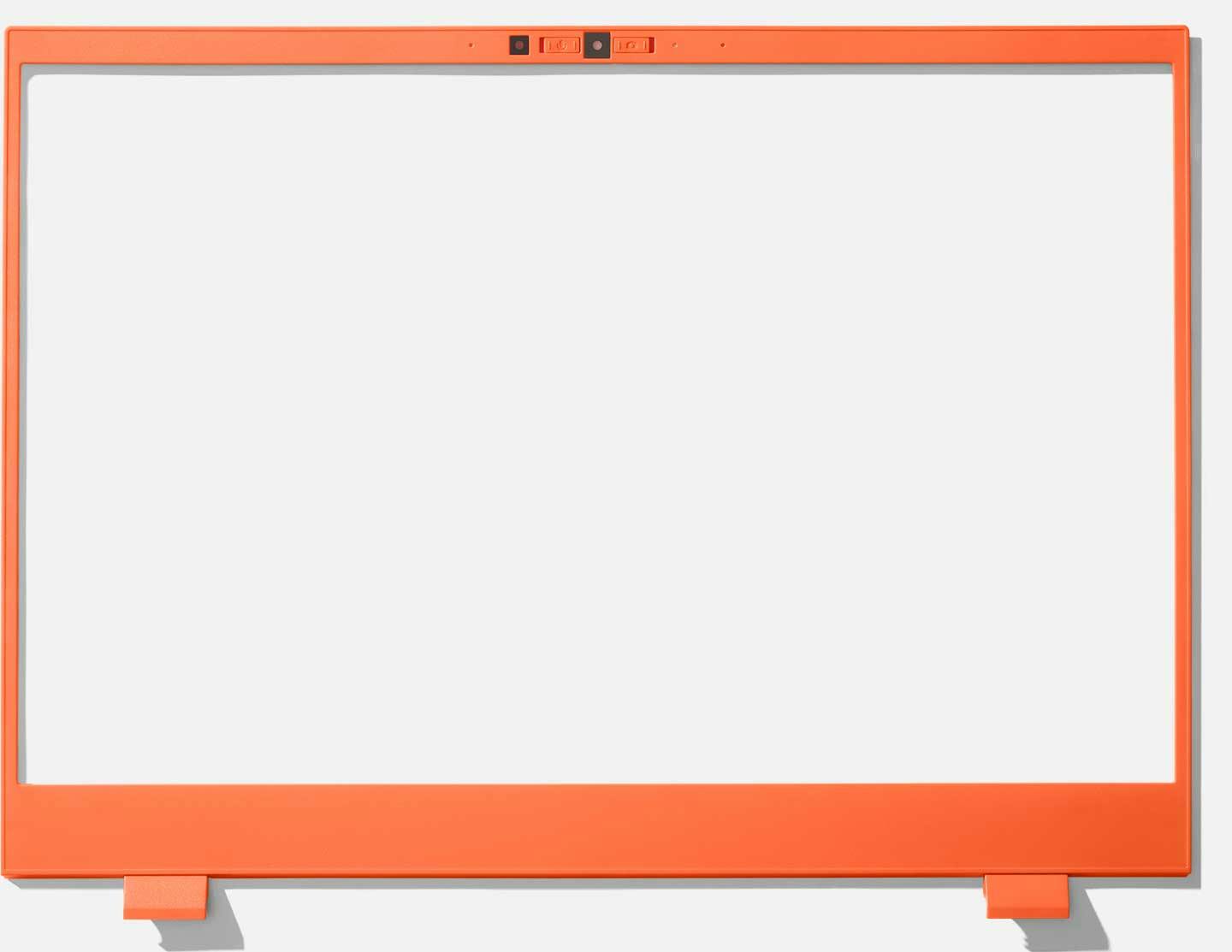 Top-down studio shot of a Framework 16 orange Bezel.