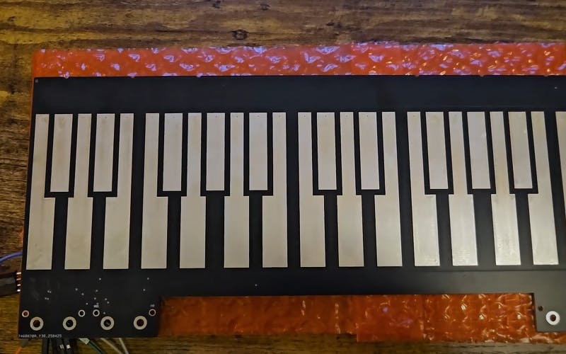 Close-up shot of a GIF of a custom piano keyboard input module for Framework Laptop 16.
