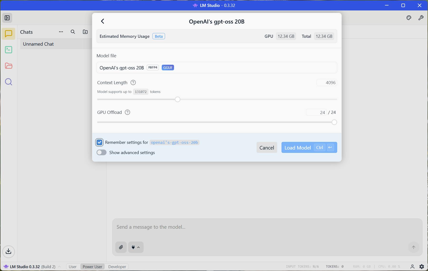 Remember settings selection