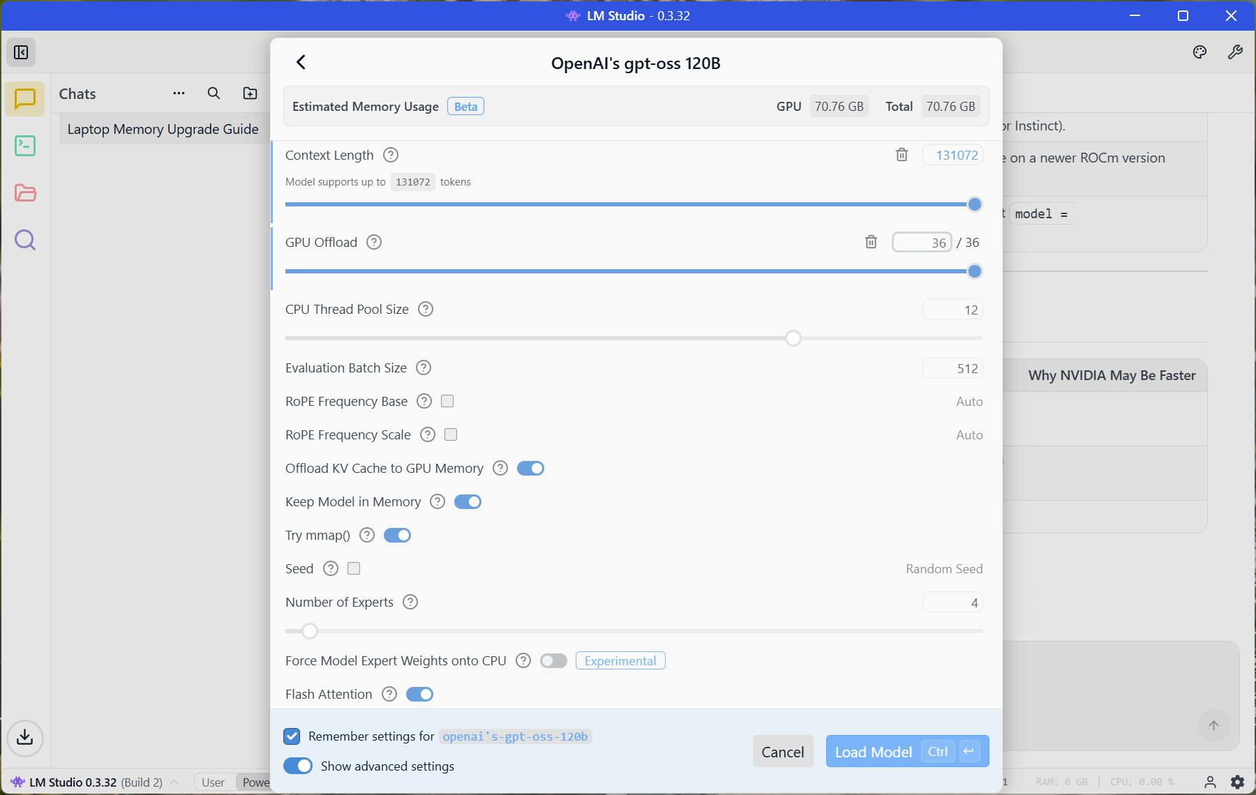 Advanced settings for optimization