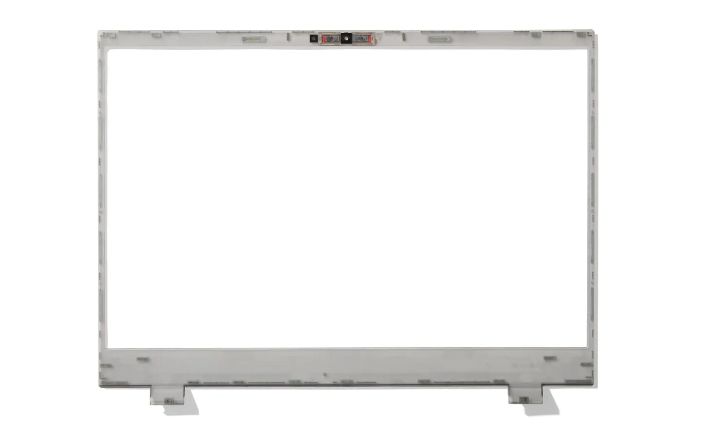 Top-down studio shot of a translucent charcoal bezel for Framework Laptop 16