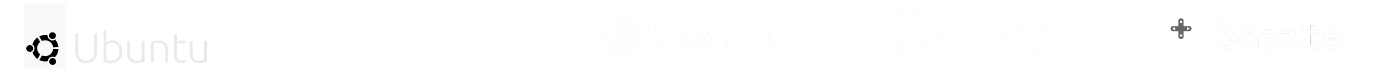 A Linux distros logo garden consisting of Ubuntu, Fedora, Linuxmint, NixOS, and Bazzite