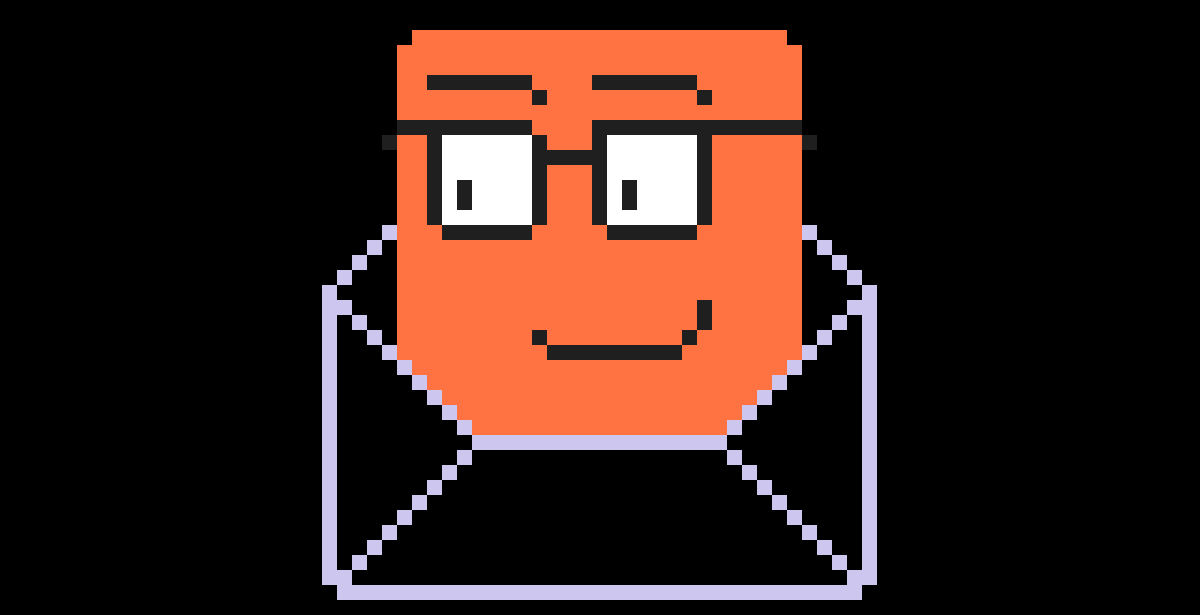 A pixel animation of a happy Email character.